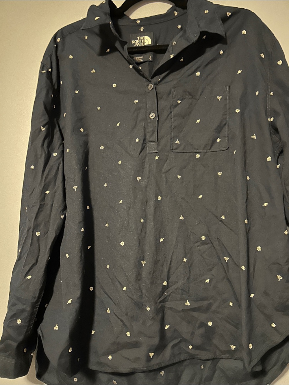 The North Face Navy Long-Sleeve Tunic Shirt with Small White Floral Print